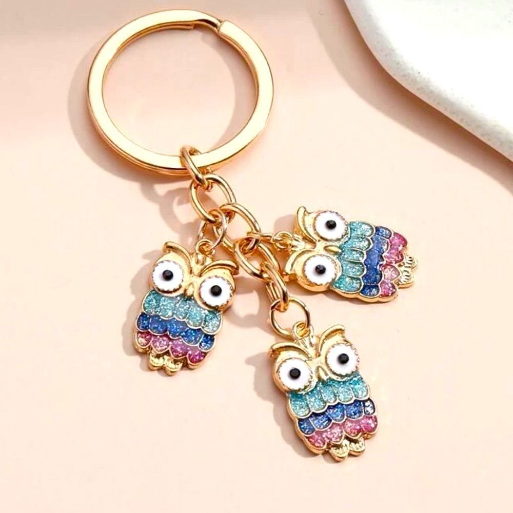 New Glitter Owl Green Blue Pink Keychain Purse Charm Stocking Stuffer Gift